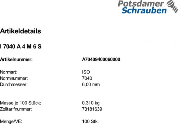 100 Sechskantmuttern ISO 7040 A4 M6 V4A Edelstahl