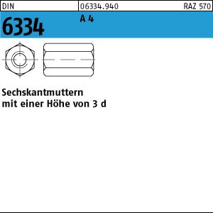10 Sechskantmuttern DIN 6334 A4 M8 SW 13 V4A Edelstahl