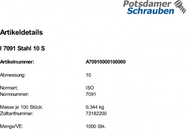 1000 Scheiben ISO 7091 Stahl 10