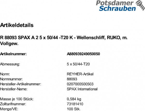 100 SPAX Edelstahl V2A Pan Head Halbrundkopfschrauben A2 TX 5x50 /44 TORX