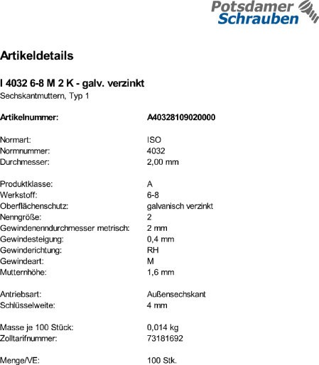100 Sechskantmuttern ISO 4032 Kl. 6-8 verzinkt M2