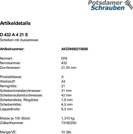 10 Edelstahl V4A Scheiben DIN 432 A4 21