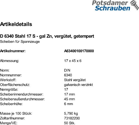 50 Scheiben DIN 6340 Stahl 17 , vergütet,