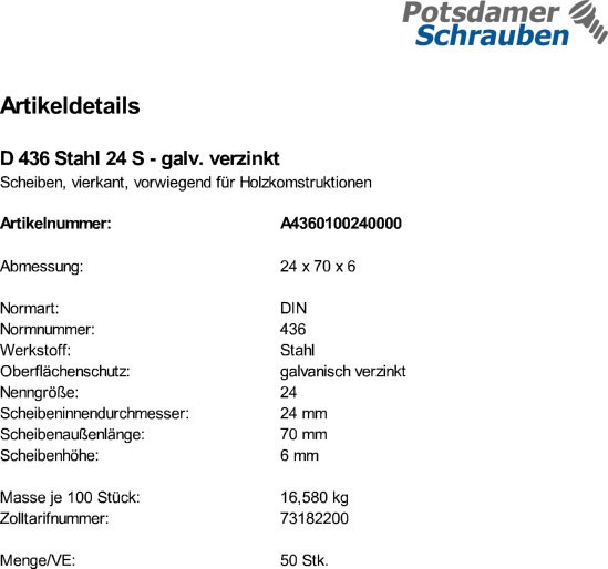 50 Scheiben DIN 436 Stahl 24 verzinkt