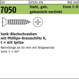 1000 Senkkopf Blechschrauben ISO 7050 verzinkt 4,2x16 -C-H