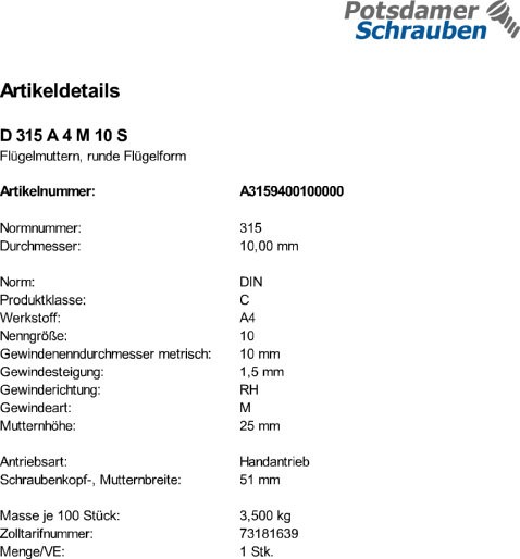 1 Edelstahl V4A Flügelmuttern DIN 315 A4 M10