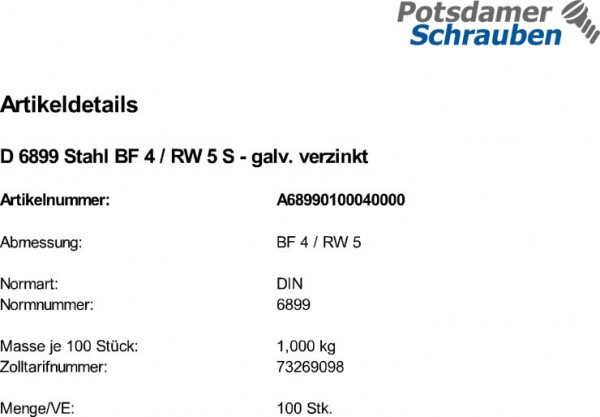 100 Kauschen DIN 6899 Stahl BF 4 / RW 5 verzinkt