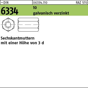 100 Sechskantmuttern DIN 6334 10 M8 SW 13 verzinkt Stahl