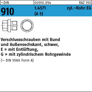 10 Verschlussschrauben DIN 910 -2 1.4571 EG 3/8 A mit Entlüftung A 5 Edelstahl