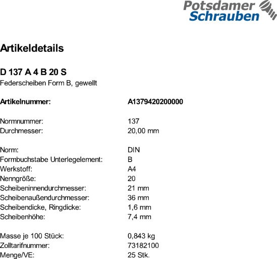 25 Edelstahl V4A Federscheiben DIN 137 A4 B 20