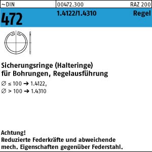 50 Edelstahl Sicherungsringe DIN 472 1.4122 22x1