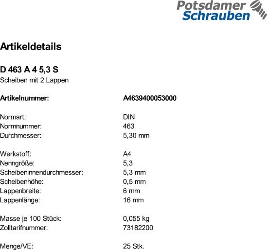 25 Edelstahl V4A Scheiben DIN 463 A4 5,3