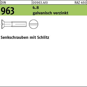 200 Schlitz Senkschrauben DIN 963 4.8 verzinkt M3x4