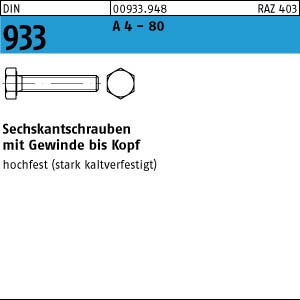 100 Edelstahl V4A Sechskantschrauben DIN 933 A4 - 80 M6x20