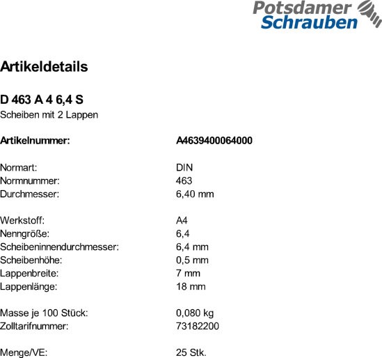 25 Edelstahl V4A Scheiben DIN 463 A4 6,4