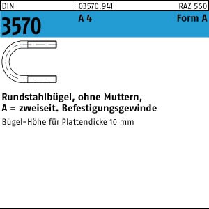 1 Rundstahlbügel DIN 3570 A4 A 52 / NW 40 M10 V4A Edelstahl