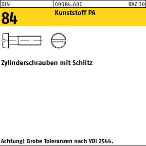 200 Schlitz Zylinderschrauben DIN 84 Polyamid M3x4
