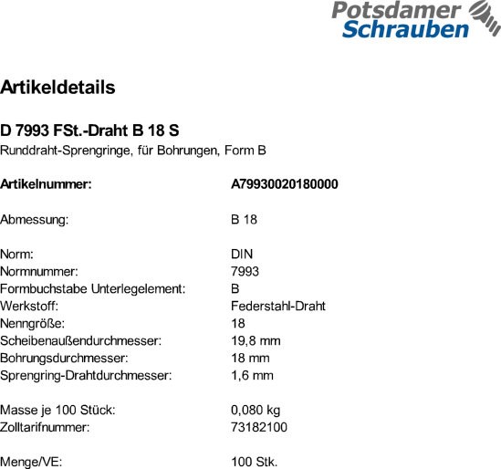 100 Runddraht Sprengringe DIN 7993 FSt.-Draht B 18 Federstahl