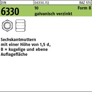 25 Sechskantmuttern DIN 6330 10 BM16 SW 24 verzinkt, gestempelt Stahl