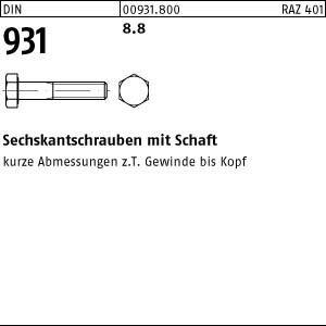 200 Sechskantschrauben DIN 931 8.8 schwarz M6x50