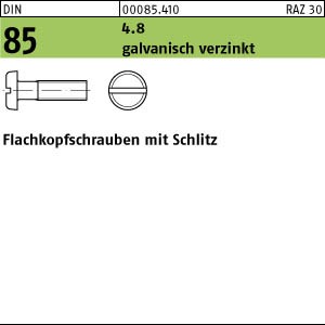 200 Flachkopfschrauben DIN 85 4.8 verzinkt M5x8