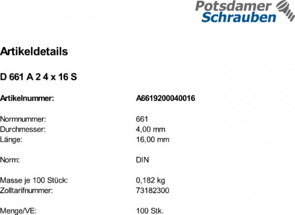 100 Edelstahl V2A Senknieten DIN 661 A2 4x16