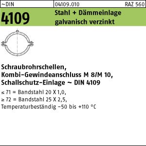 50 Schraubrohrschellen DIN 4109 Zn 60 - 64 / M8 + M10 Rohrschelle mit Schalldämpfung