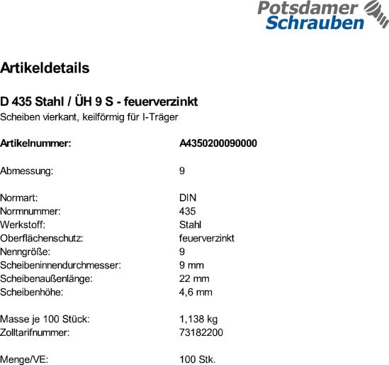 100 I-Scheiben DIN 435 feuerverzinkt 9