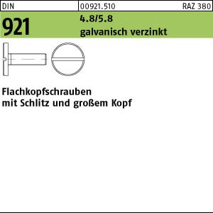 100 Flachkopfschrauben DIN 921 4.8 / 5.8 M8x20 verzinkt Stahl