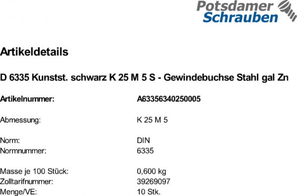 10 Kreuzgriffe DIN 6335 Kunststoff schwarz K 25 M5 Gewindebuchse Stahl KU-St