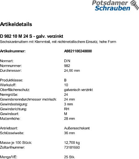 25 Sechskantmuttern DIN 982 10 M24 verzinkt Stahl