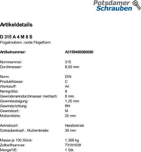 1 Edelstahl V4A Flügelmuttern DIN 315 A4 M8
