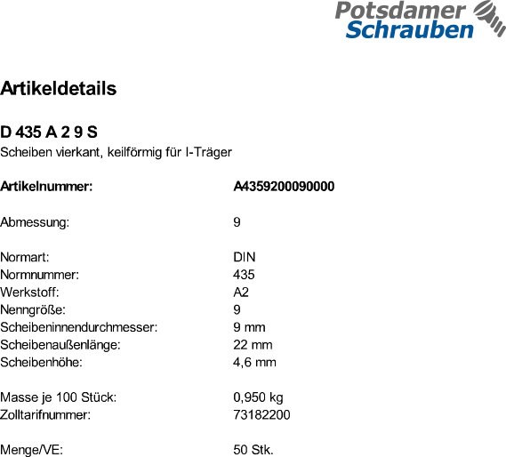 50 Edelstahl Vierkantscheiben DIN 435 A2 9