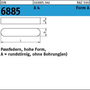 25 Passfedern DIN 6885 A4 A 6x6x22 V4A Edelstahl