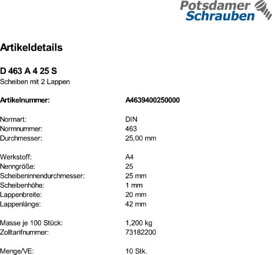 10 Edelstahl V4A Scheiben DIN 463 A4 25
