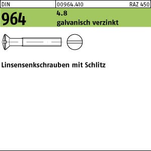 100 Schlitz Linsensenkschrauben DIN 964 4.8 verzinkt M10x20