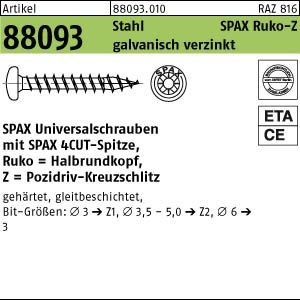 1000 SPAX Pan Head Halbrundkopfschrauben verzinkt -Z 4,5x15 /12