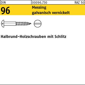 200 Halbrundkopf Holzschrauben DIN 96 Messing vernickelt 3x20