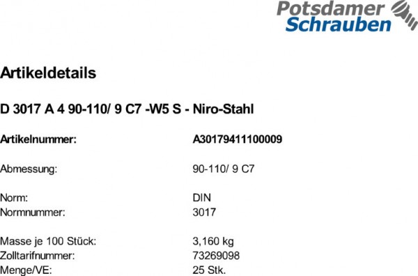 25 Schlauchschellen DIN 3017 A4 90-110/ 9 C7 -W5 Edelstahl-Stahl A4