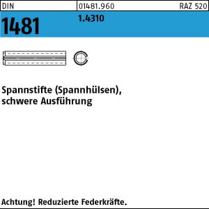 100 Edelstahl Spannstifte DIN 1481 1.4310 1x10