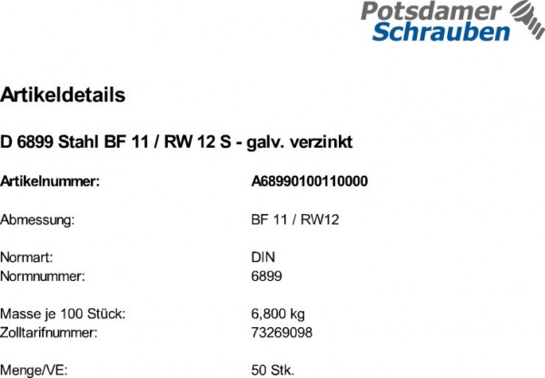 50 Kauschen DIN 6899 Stahl BF 11 / RW 12 verzinkt