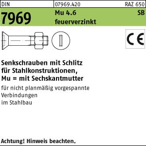 50 Schlitz Senkschrauben DIN 7969 Mu 4.6 U / CE M16x50 feuerverzinkt tZn Stahl