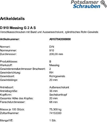1 Verschlussschrauben DIN 910 Messing G 2 A Ms