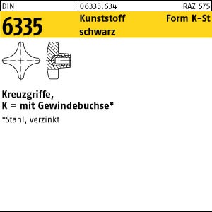 10 Kreuzgriffe DIN 6335 Kunststoff schwarz K 63 M12 Gewindebuchse Stahl KU-St