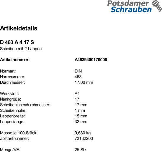 25 Edelstahl V4A Scheiben DIN 463 A4 17