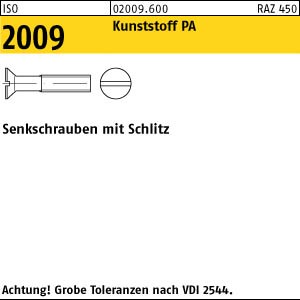 200 Schlitz Senkschrauben ISO 2009 Polyamid M3x6