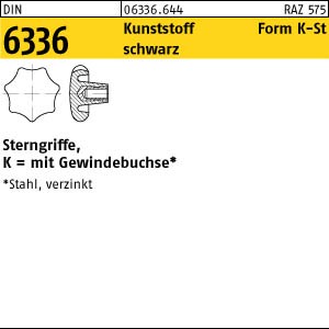 10 Sterngriffe DIN 6336 Kunststoff schwarz K 80 M16 Gewindebuchse Stahl KU-St