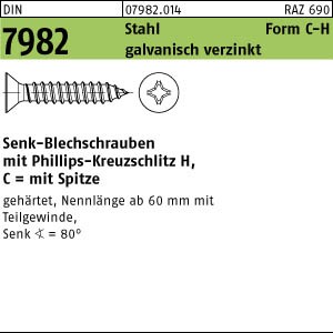500 Senkkopf Blechschrauben DIN 7982 verzinkt 3,9x45 -C-H