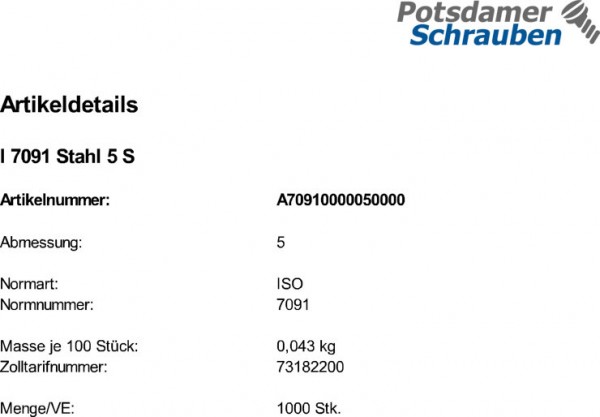 1000 Scheiben ISO 7091 Stahl 5