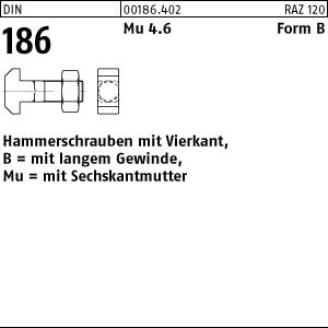 10 Hammerschrauben + Mutter DIN 186 4.6 Stahl BM12x65